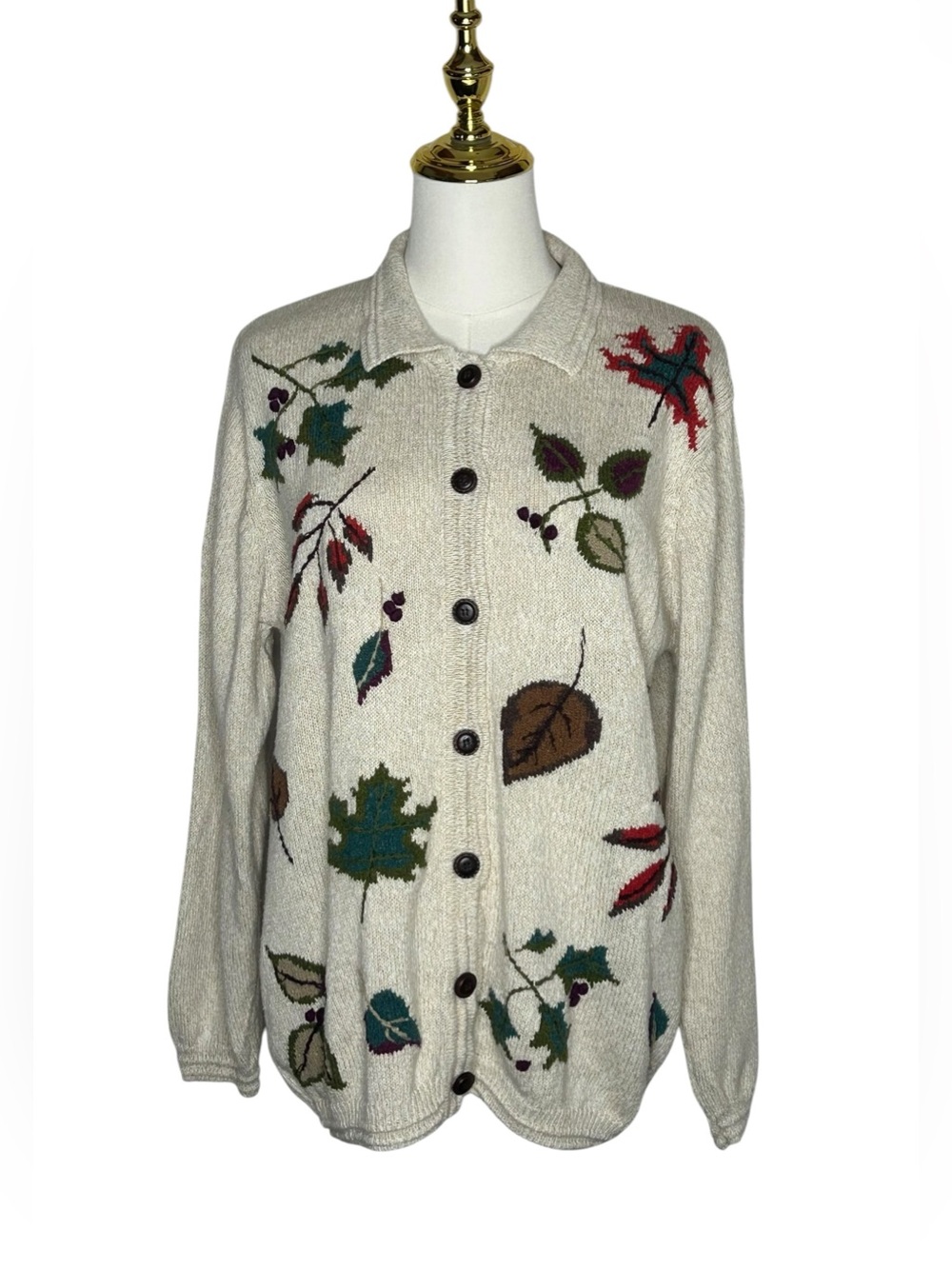 Vintage Alfred Dunner Fall Leaf Motif Grannycore Sweater Y2K Cozy Autumn Sz M